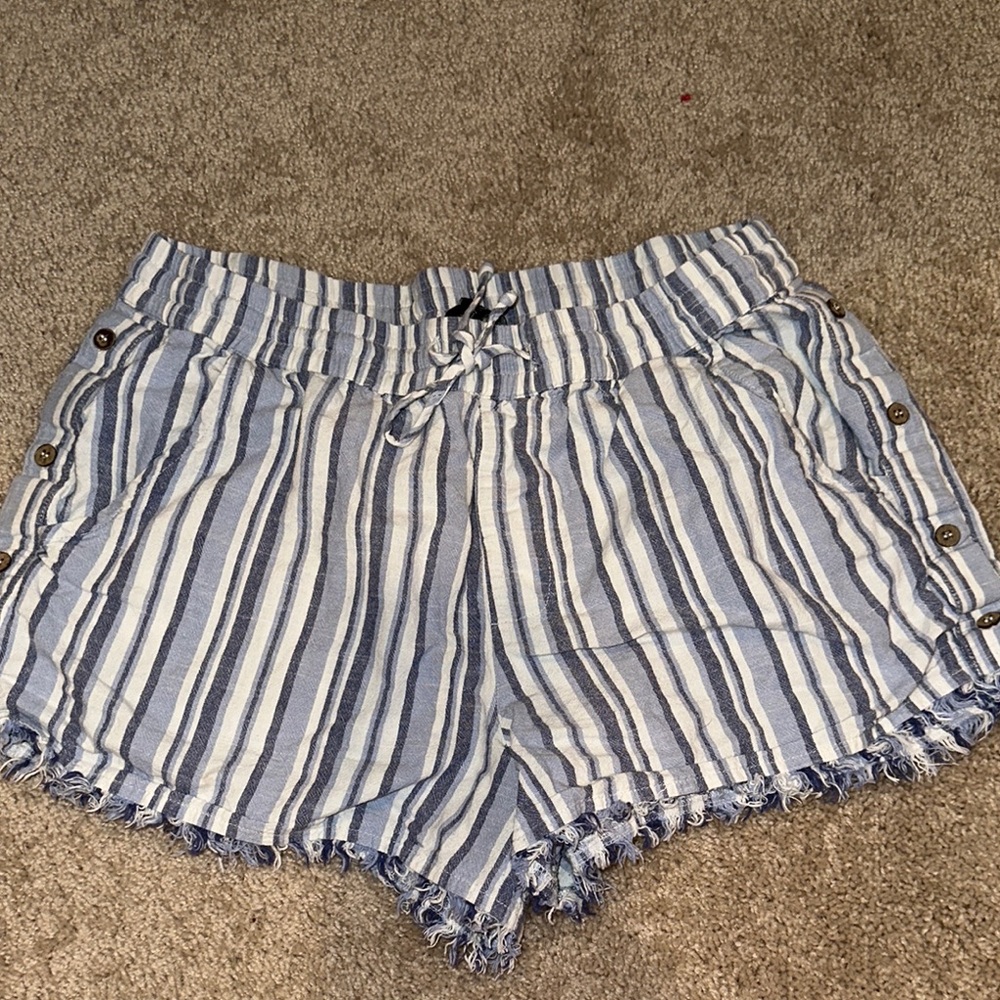Derek Heart Blue and White High Waist Striped Shorts